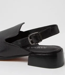 Clearance Midas Shoes Harpa Black Leather Sandals