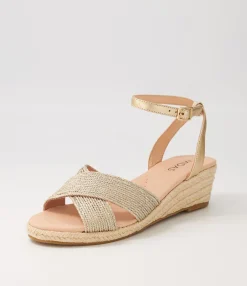 Clearance Midas Shoes Honoured Pale Gold Woven Leather Espadrilles