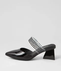 Discount Midas Shoes Inez Black Patent Leather Mules
