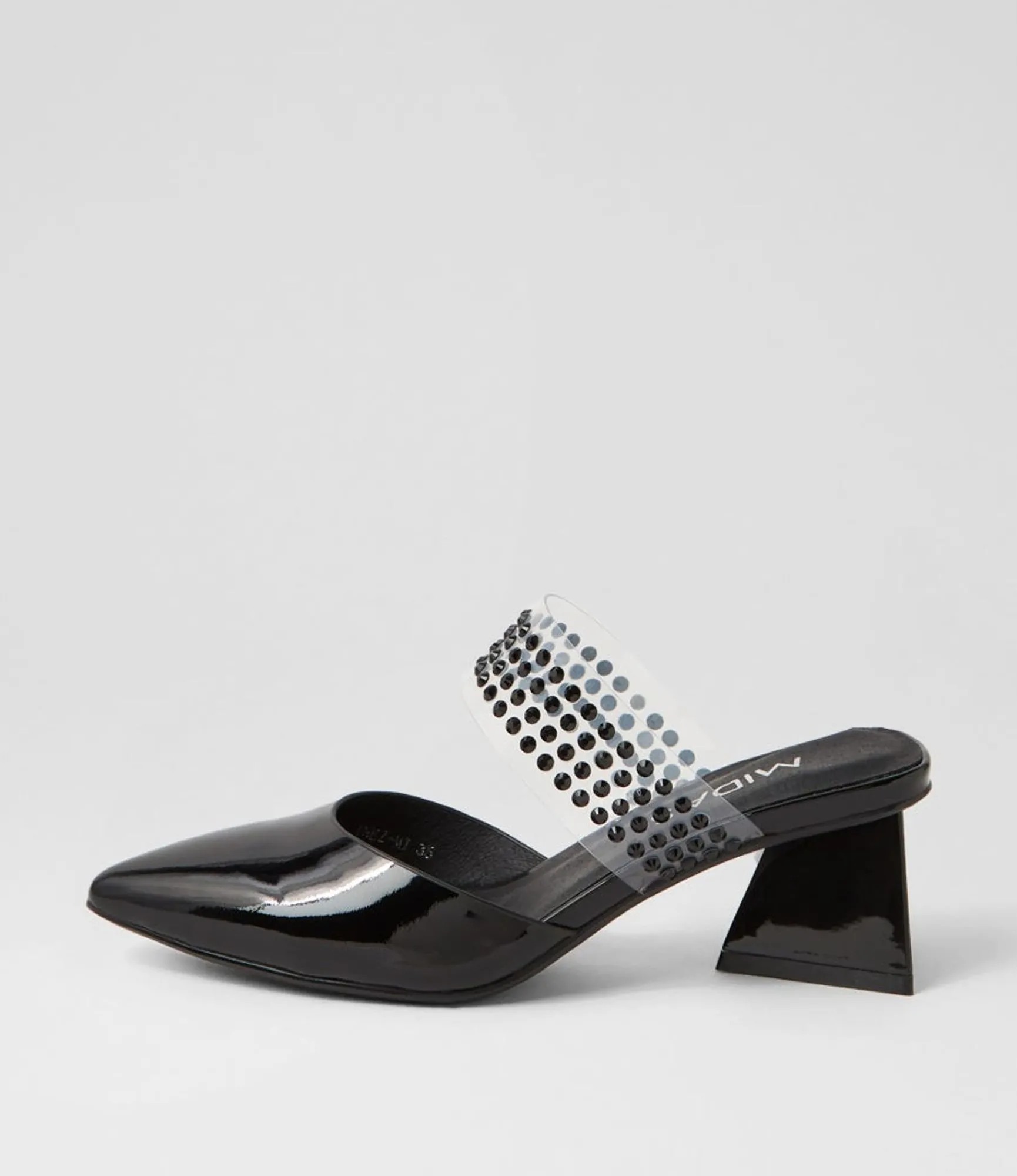 Discount Midas Shoes Inez Black Patent Leather Mules