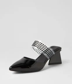 Discount Midas Shoes Inez Black Patent Leather Mules