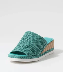 Best Midas Shoes Isha Emerald Weave Leather Slides