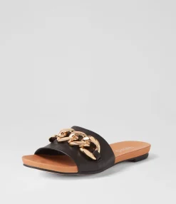 Online Midas Shoes Jaddle Black Leather Slides