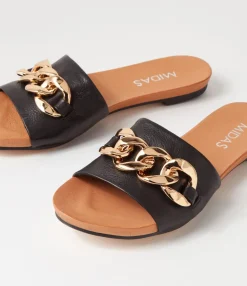 Online Midas Shoes Jaddle Black Leather Slides