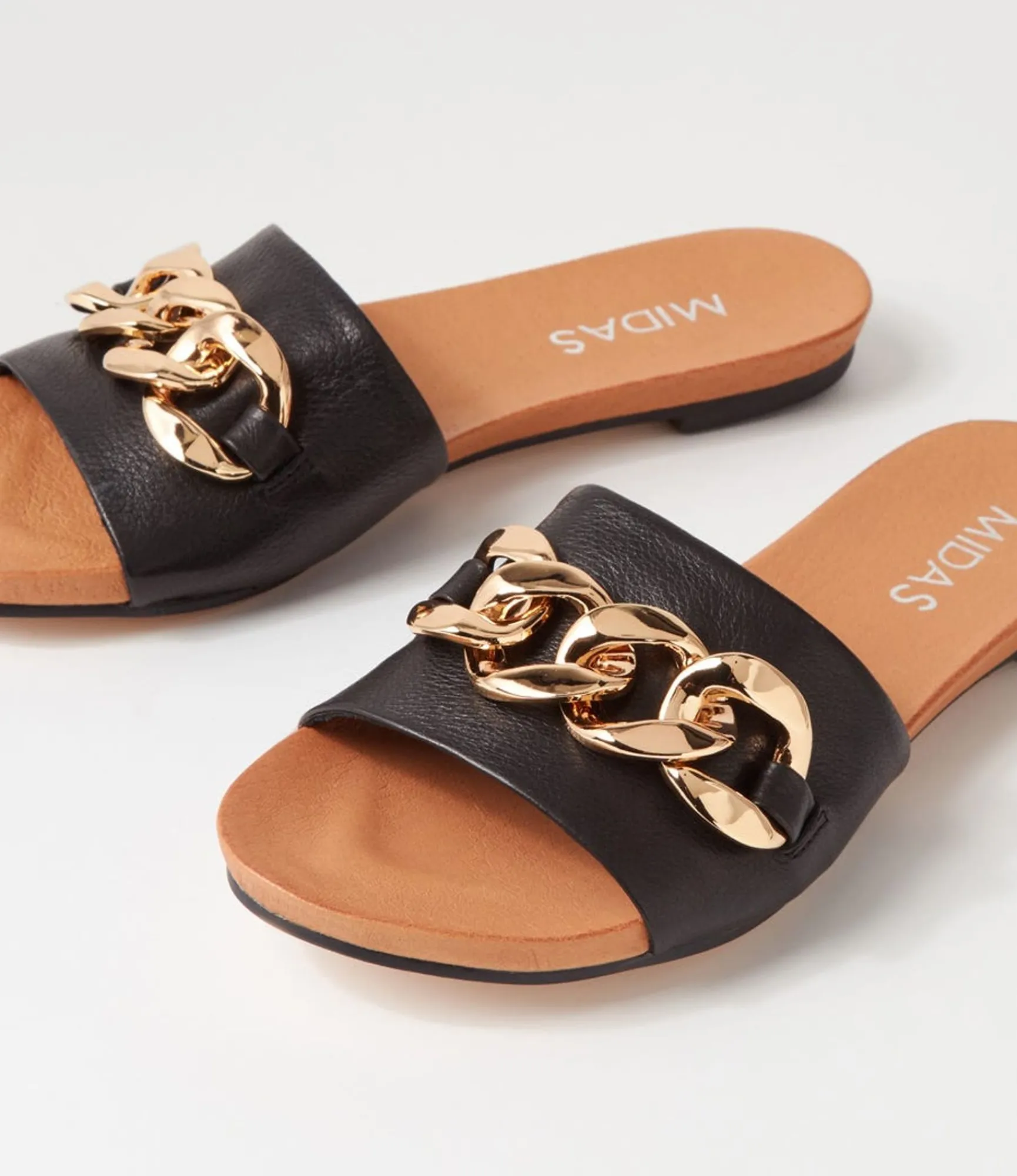 Online Midas Shoes Jaddle Black Leather Slides