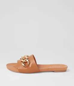 Best Sale Midas Shoes Jaddle Dark Tan Leather Slides