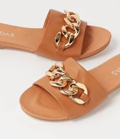 Best Sale Midas Shoes Jaddle Dark Tan Leather Slides