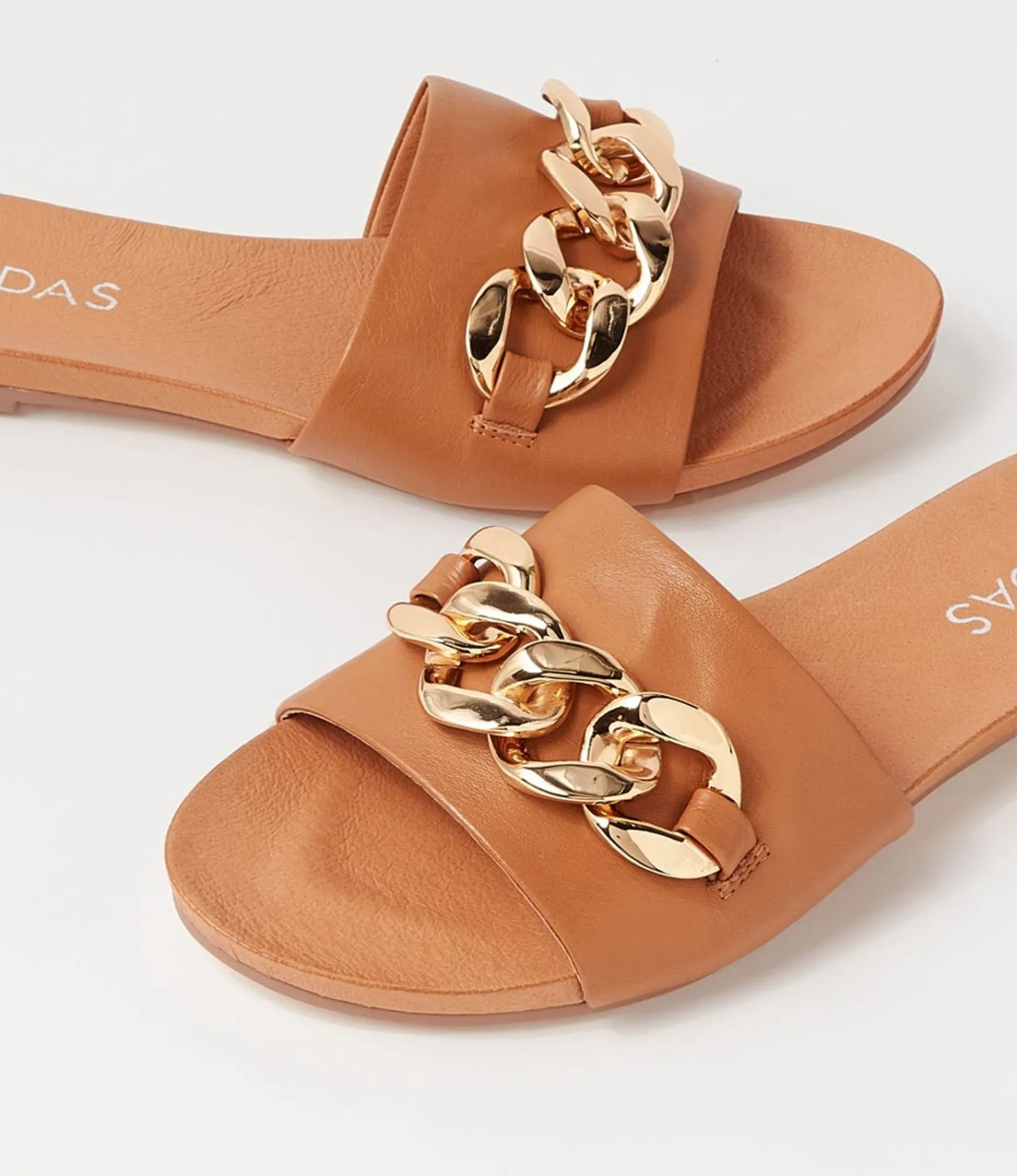 Best Sale Midas Shoes Jaddle Dark Tan Leather Slides