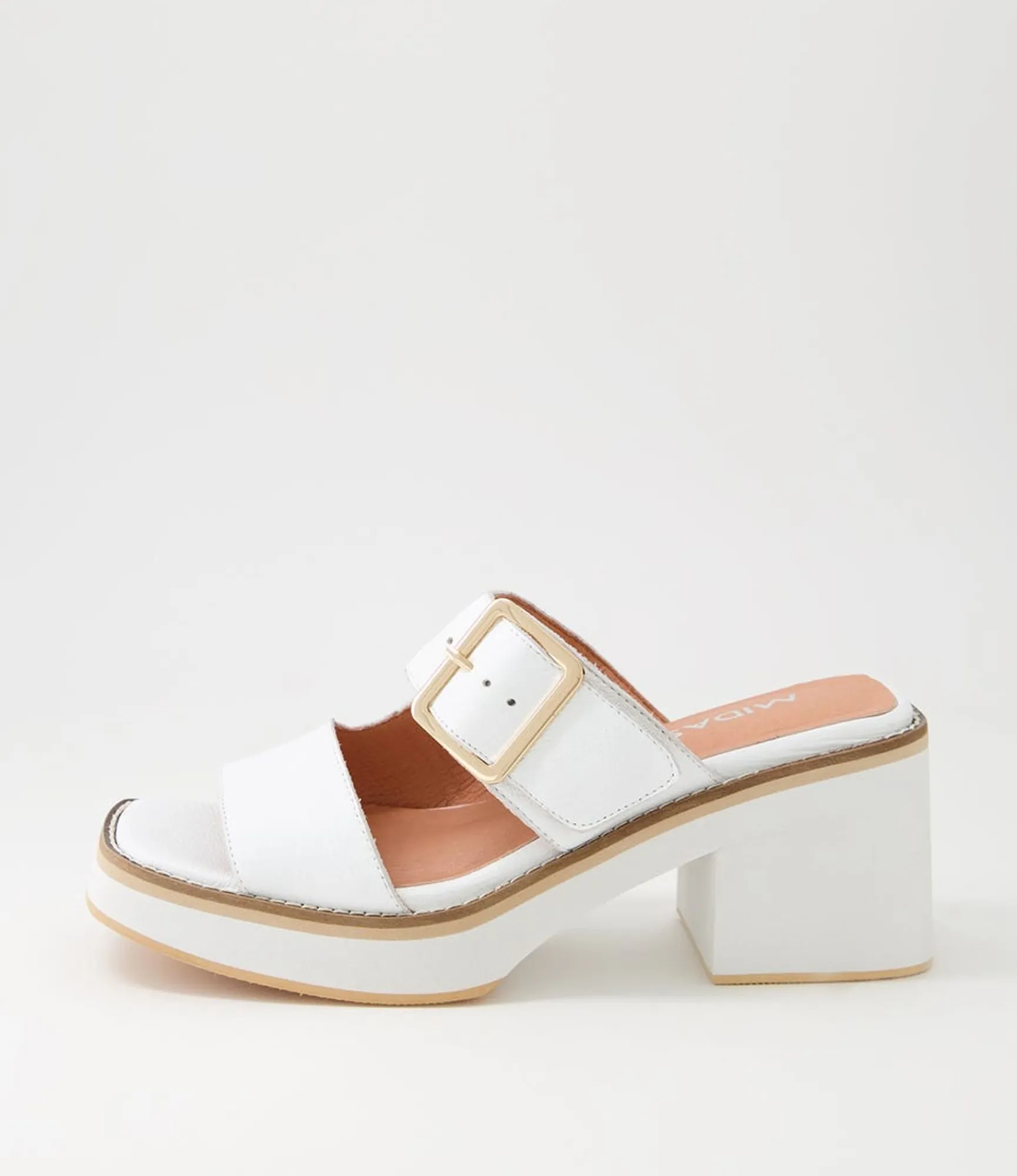 Hot Midas Shoes Jeddal White Leather Slides