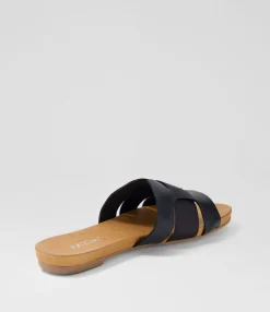 Best Midas Shoes Jeddles Navy Metallic Leather Elastic Slides