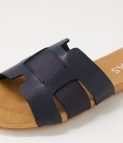Best Midas Shoes Jeddles Navy Metallic Leather Elastic Slides