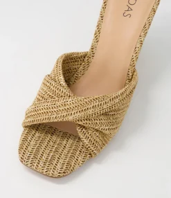 Fashion Midas Shoes Kacha Natural Syn Raffia Slides