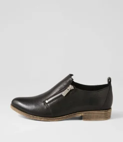 Discount Midas Shoes Koller Black Leather Flat Shoes