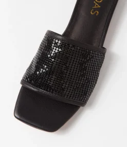 Best Sale Midas Shoes Kyli Black Metal Leather Slides
