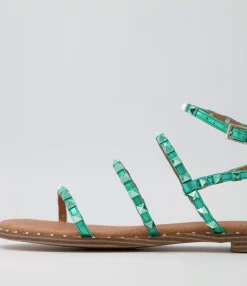 Store Midas Shoes Leosa Emerald Metallic Leather Stud Sandals