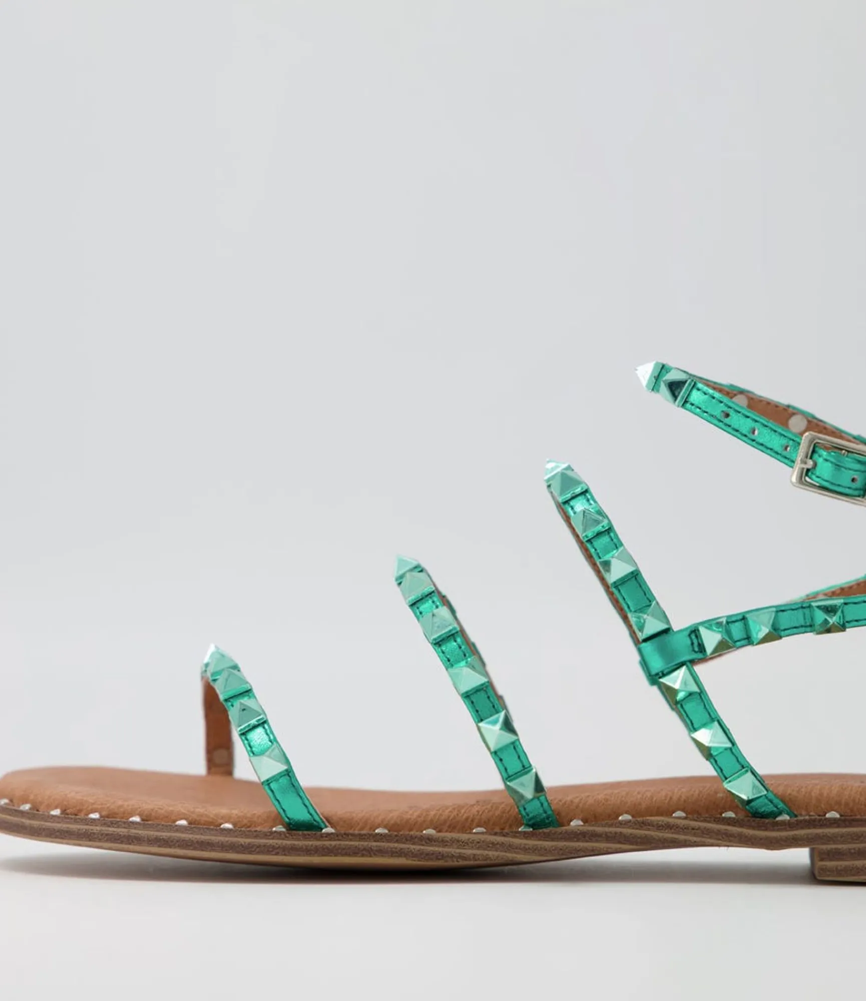 Store Midas Shoes Leosa Emerald Metallic Leather Stud Sandals