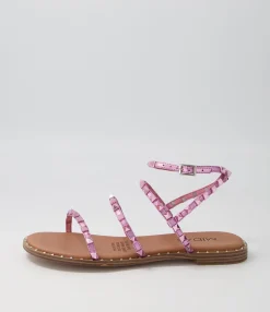 Best Midas Shoes Leosa Pink Metallic Leather Stud Sandals