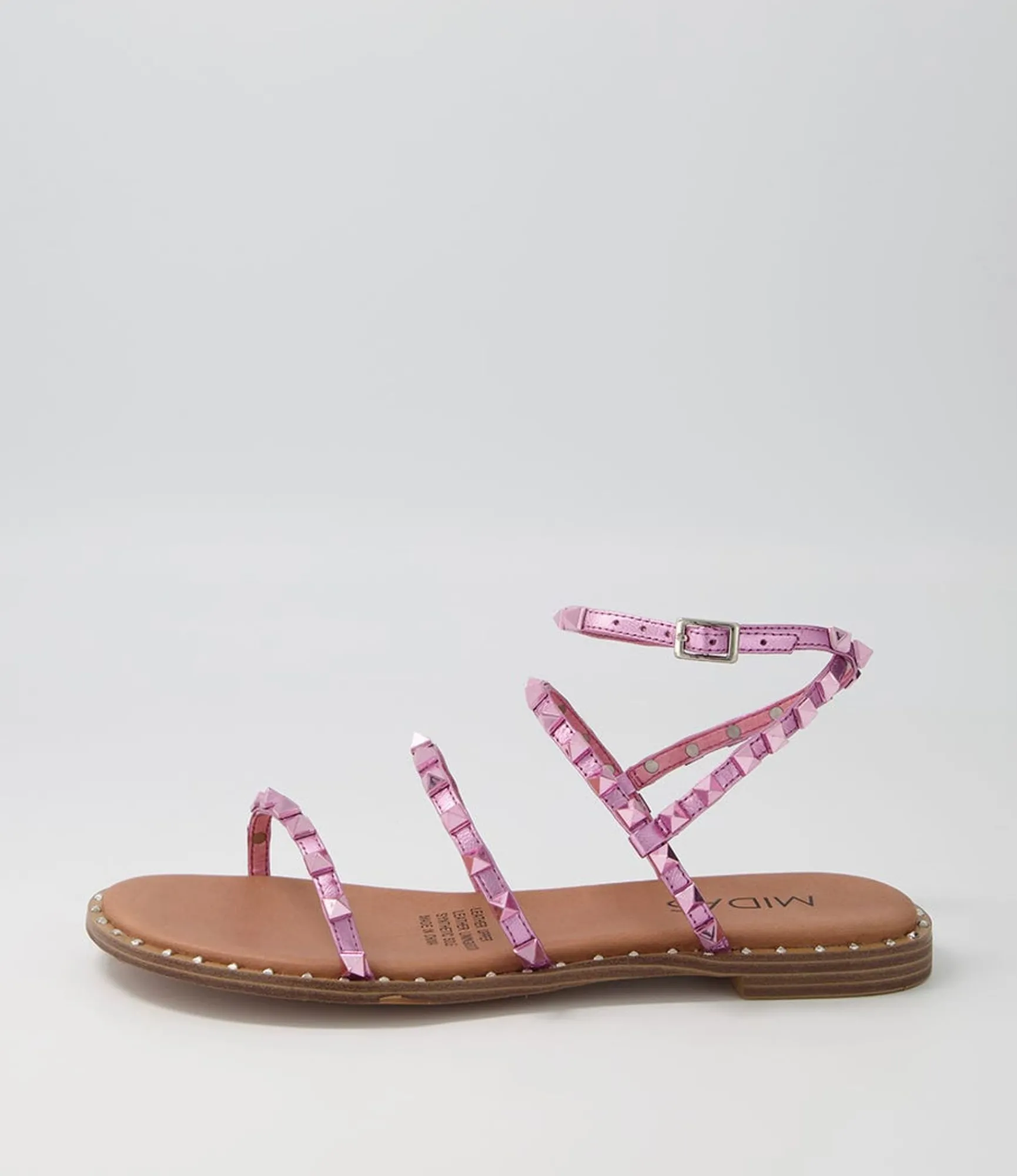 Best Midas Shoes Leosa Pink Metallic Leather Stud Sandals