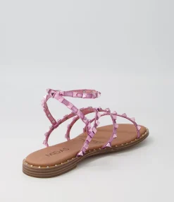 Best Midas Shoes Leosa Pink Metallic Leather Stud Sandals