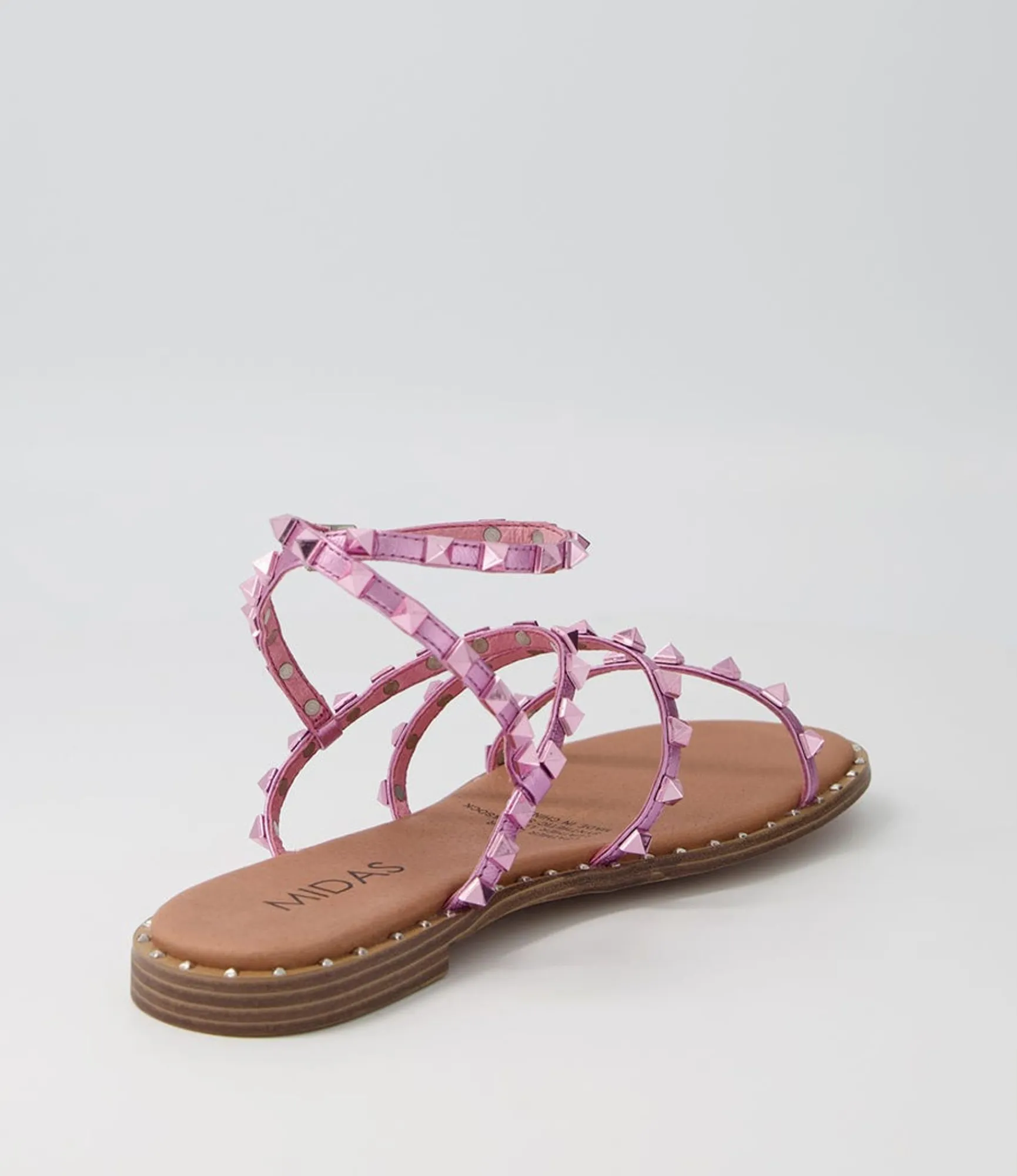 Best Midas Shoes Leosa Pink Metallic Leather Stud Sandals
