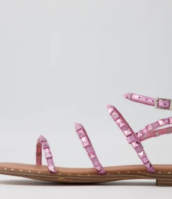 Best Midas Shoes Leosa Pink Metallic Leather Stud Sandals