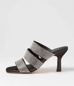 Cheap Midas Shoes Litzey Black Silver Leather Jewels Sandals