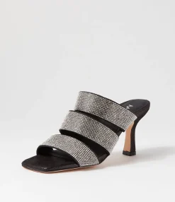 Cheap Midas Shoes Litzey Black Silver Leather Jewels Sandals