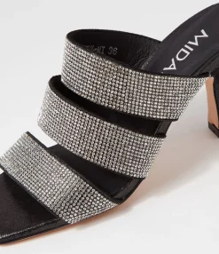 Cheap Midas Shoes Litzey Black Silver Leather Jewels Sandals