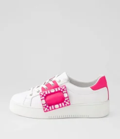Clearance Midas Shoes Loredana White Hot Pink Leather Sneakers