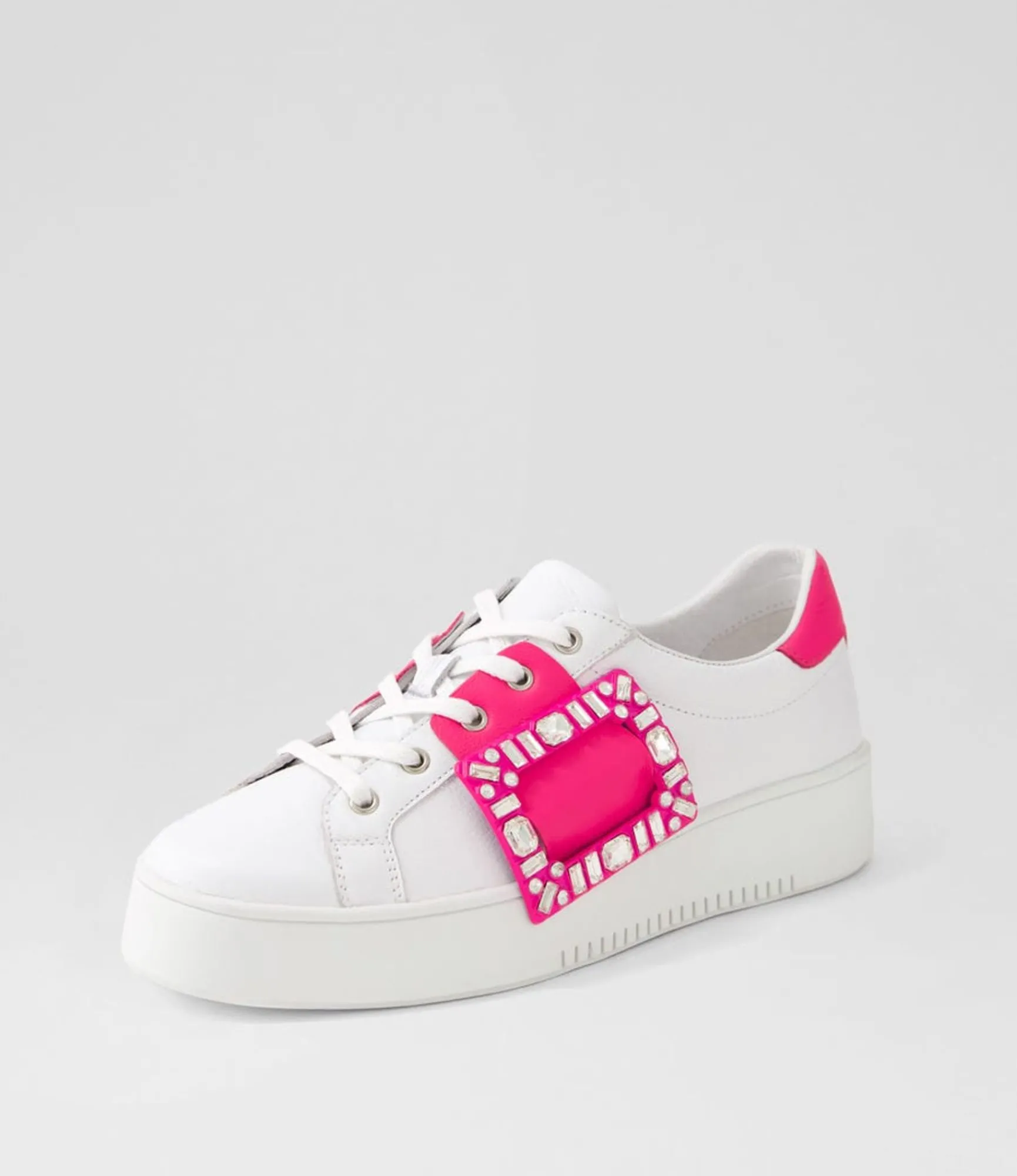 Clearance Midas Shoes Loredana White Hot Pink Leather Sneakers