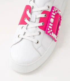 Clearance Midas Shoes Loredana White Hot Pink Leather Sneakers