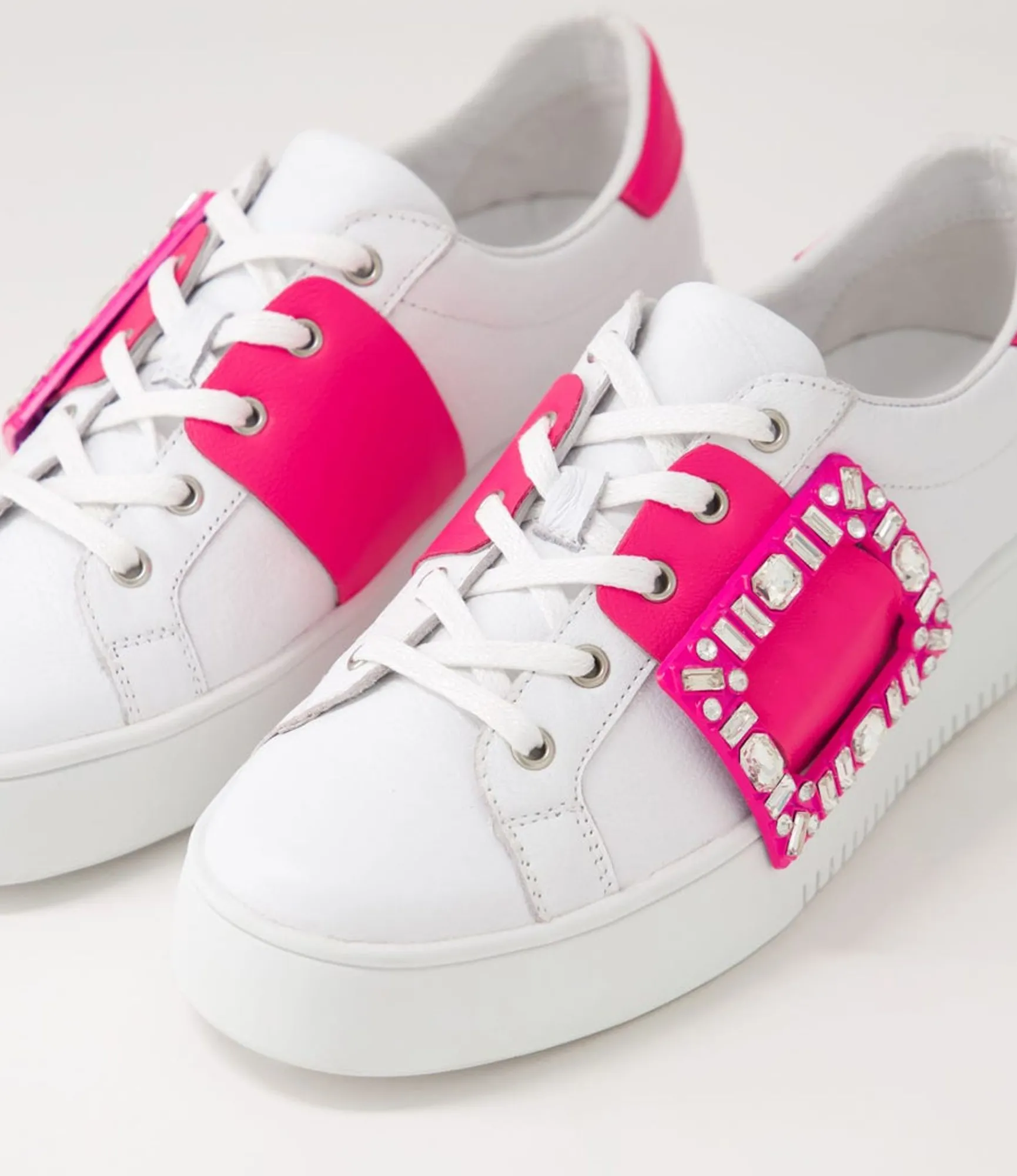 Clearance Midas Shoes Loredana White Hot Pink Leather Sneakers