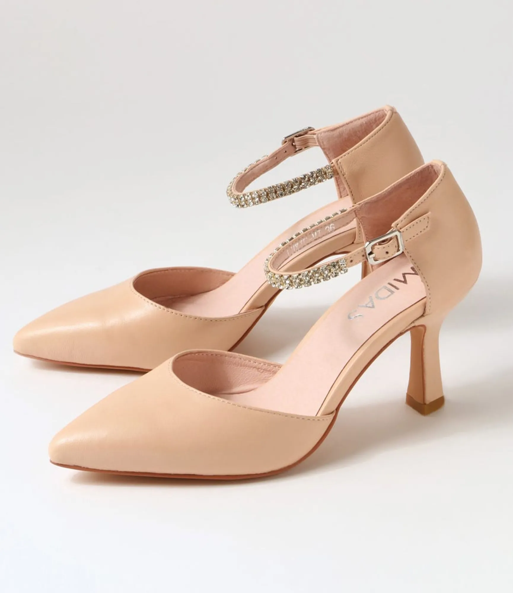 Outlet Midas Shoes Luxie Dark Nude Silver Leather Jewels Heels