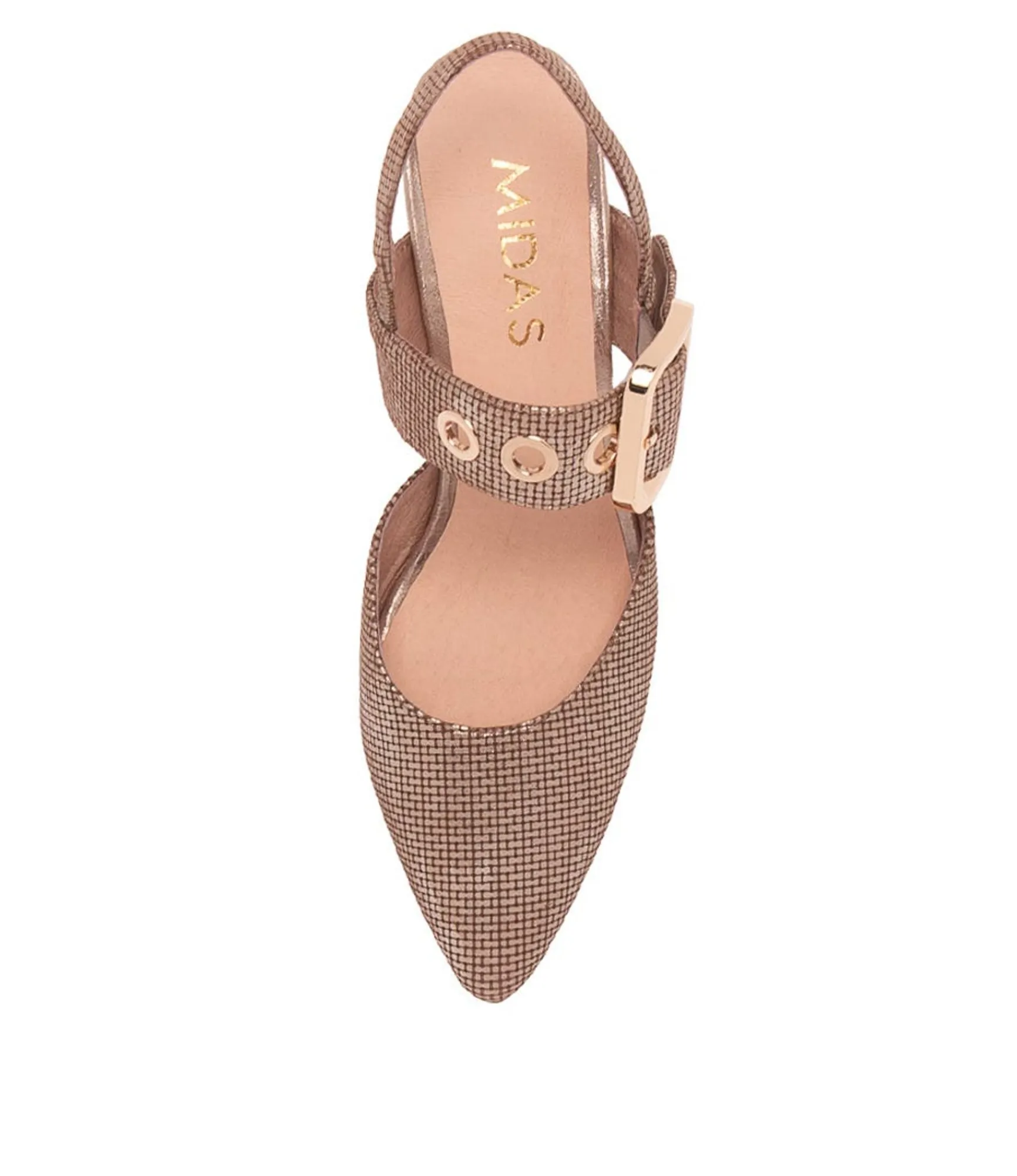 Discount Midas Shoes Maddox Platino Cut Leather Pump Heels
