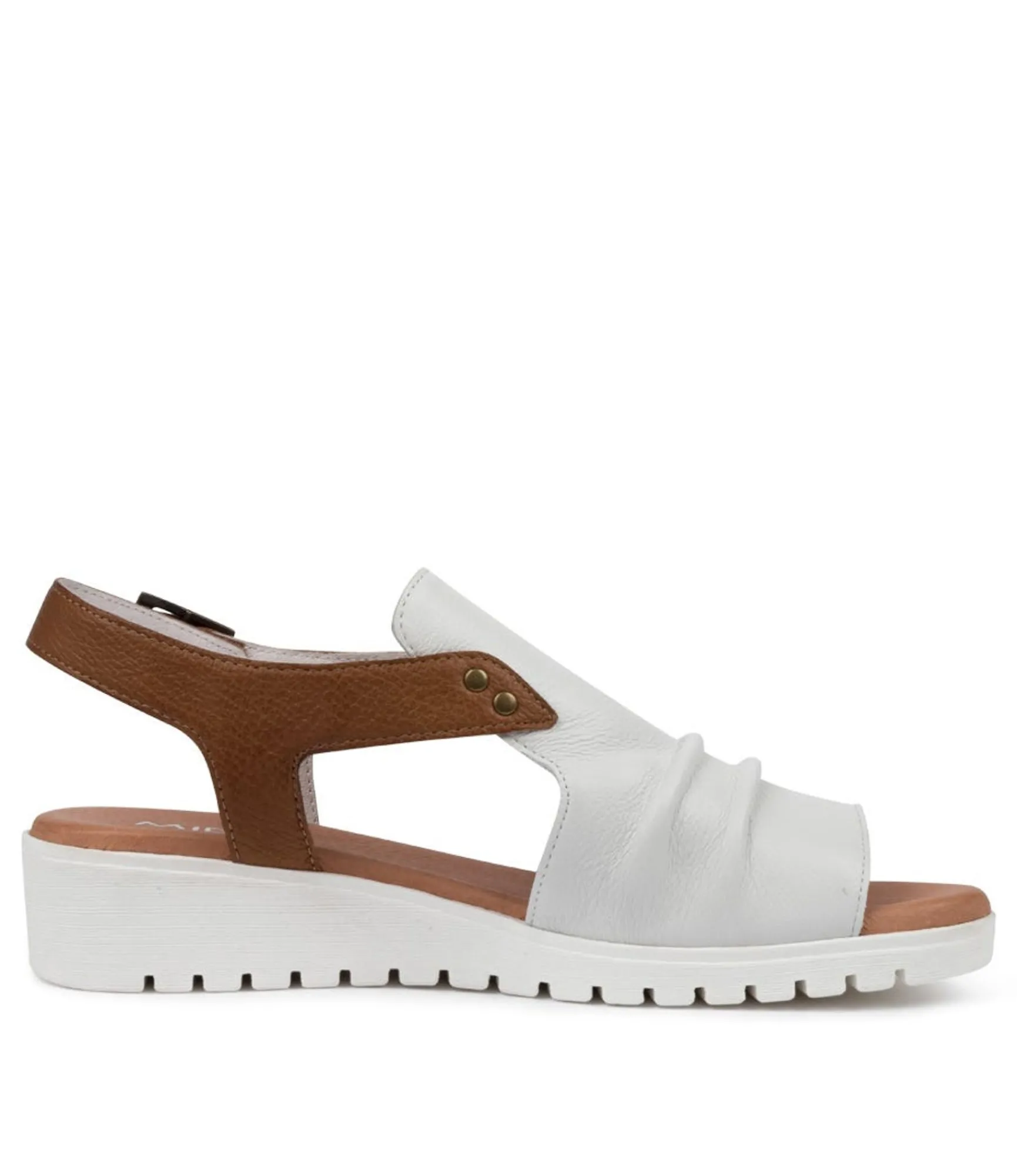 New Midas Shoes Madz White-Dk Tan Leather