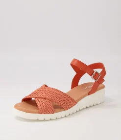 Shop Midas Shoes Maldives Orange Weave Leather Sandals