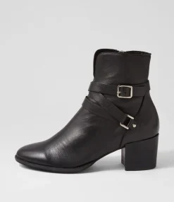 Hot Midas Shoes Malven Black Leather Ankle Boots