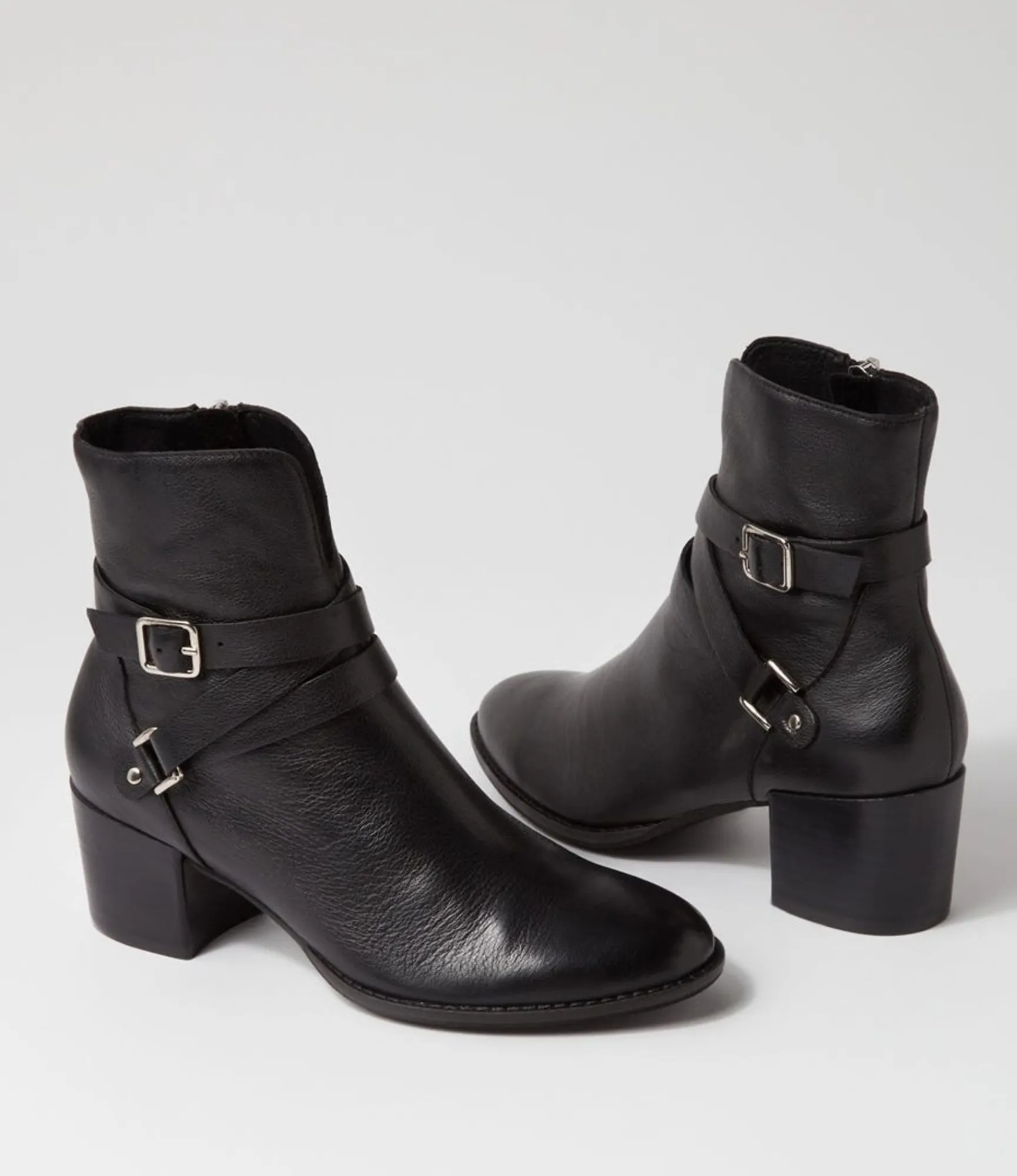 Hot Midas Shoes Malven Black Leather Ankle Boots