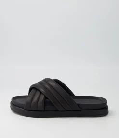 Fashion Midas Shoes Melany Black Leather Slides