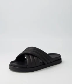 Fashion Midas Shoes Melany Black Leather Slides