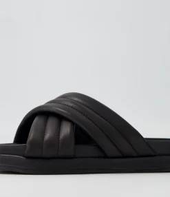 Fashion Midas Shoes Melany Black Leather Slides