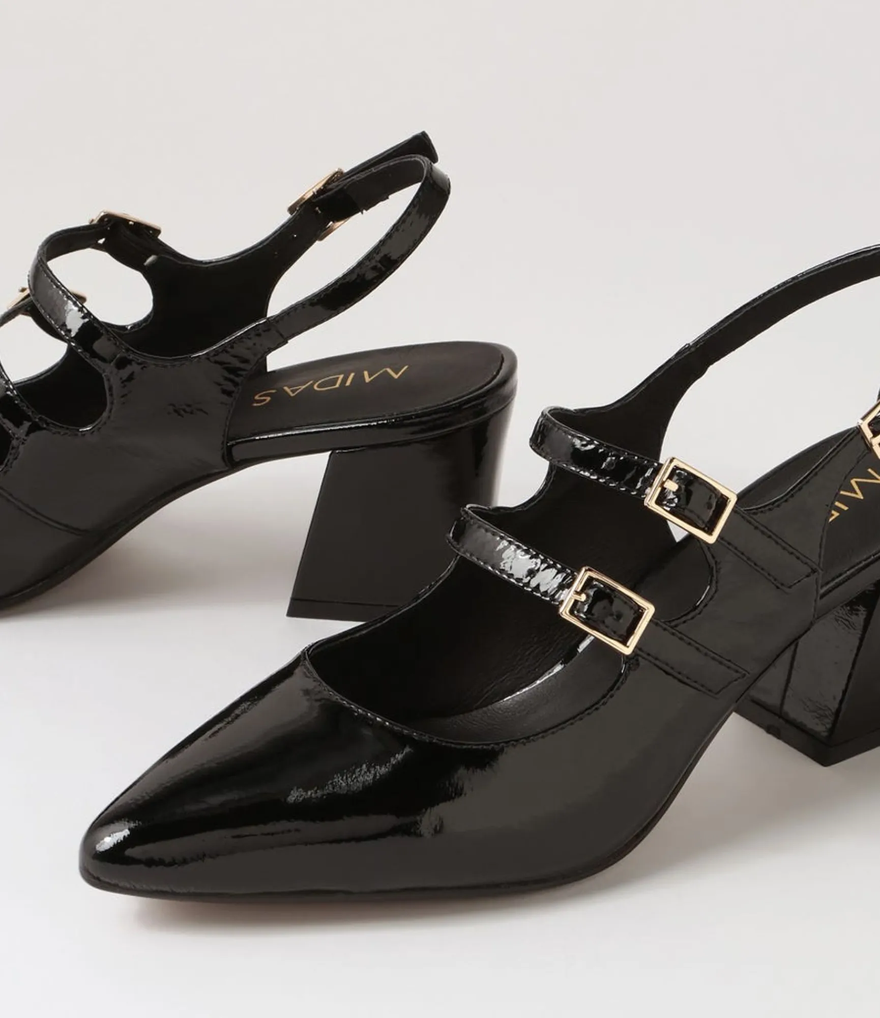 Outlet Midas Shoes Merina Black Patent Leather Mary Jane Heels