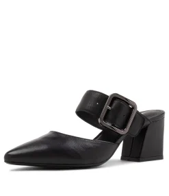 Cheap Midas Shoes Mery Black Leather Pump Heels