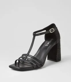 Cheap Midas Shoes Mid Black Jewels Leather Sandals