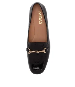 Cheap Midas Shoes Midi Black Mirror Leather Loafers