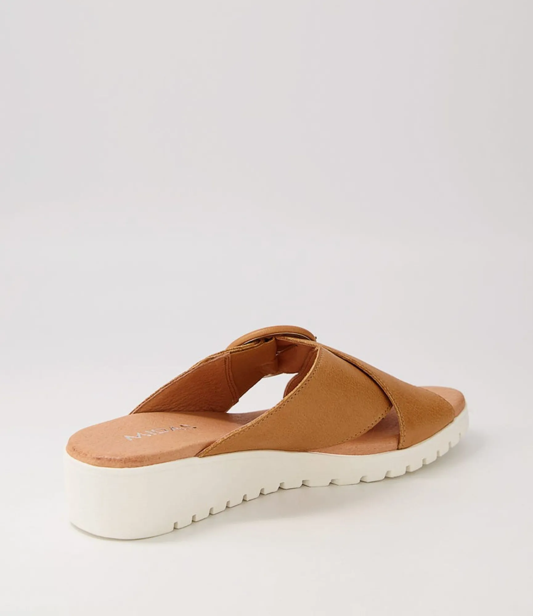 Clearance Midas Shoes Milli Dark Tan Leather Slides Ws