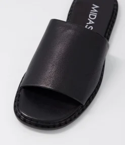 New Midas Shoes Minime Black Leather Slides