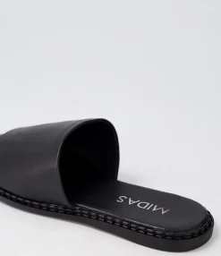 New Midas Shoes Minime Black Leather Slides