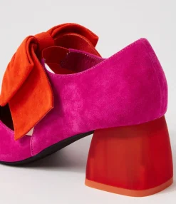 Hot Midas Shoes Mischa Dark Fuchsia Orange Suede Heels