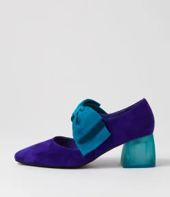 Fashion Midas Shoes Mischa Purple Turquoise Suede Heels
